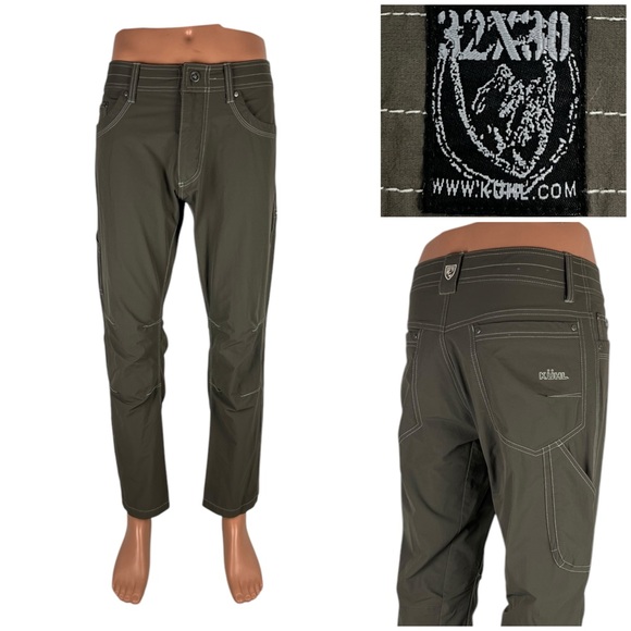 Kuhl Mens 32 X 30 Pants Green Gray Nylon Blend Stretch Outdoor Hiking EUC